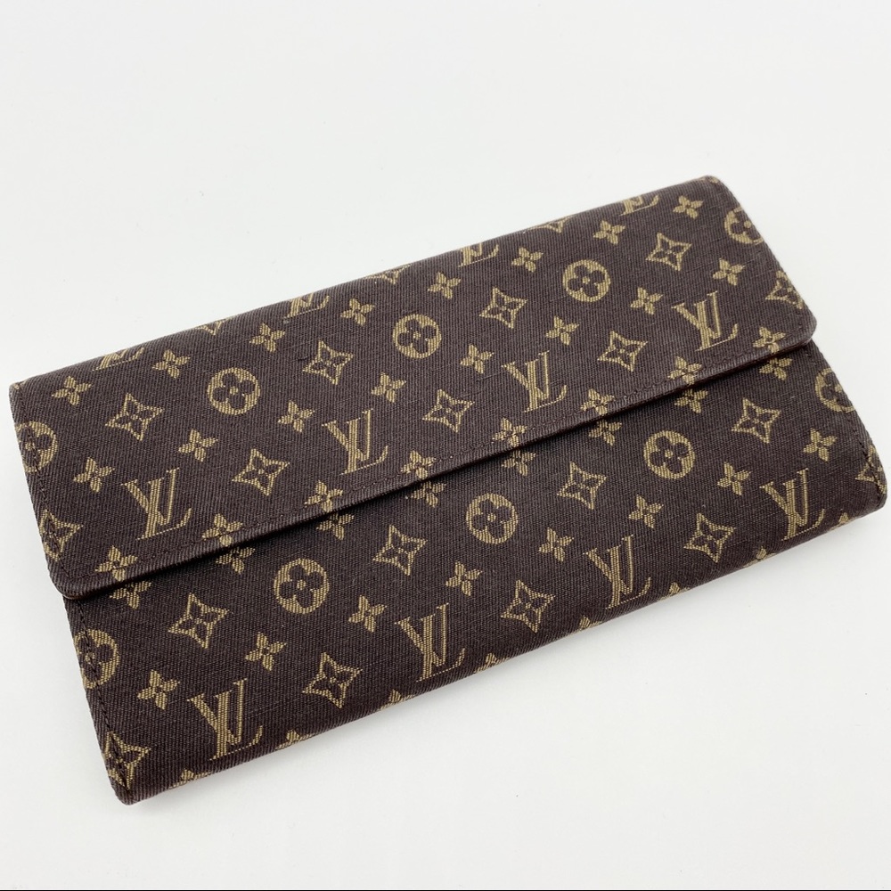 LOUIS VUITTON SARAH MINI LIN MONOGRAM CANVAS BIFOLD LONG WALLET AUTHENTIC
